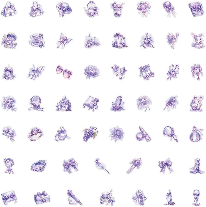 50Pcs Waterproof Vintage Stickers,Scrapbooking Supplies Kit,Aesthetic Decorative Craft Sticker for Planner, Bullet Journaling, Junk Journal, Water Bottles, Laptop, Retro Craft.Purple Flower