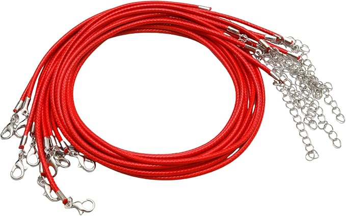 10 Pcs 2.0mm Leather Necklace Cords with Clasp,Waxed Cords,Necklace Ropes for Pendants and Jewelry Making(Red)