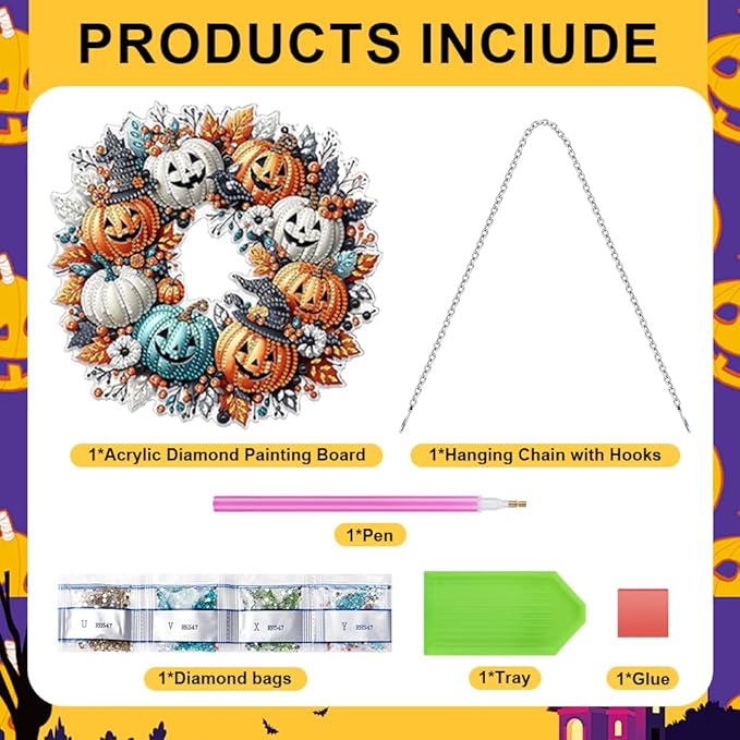 MUNORIAY Diamond Art Hanging Kit for Adult,Special Shaped Rhinestone,5D DIY Acrylic Double Sided Diamond Art Painting Window Pendants,Home Garden Wall Decor Hanging Ornament(Halloween Pumpkin)
