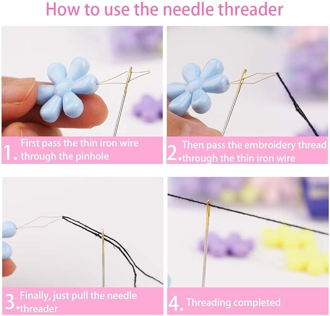 6 Pieces Beading Needles, 2 Sizes Collapsible Eye Needles for Beading with Needle Bottle and 3 Pcs Bead Needle Threader for Jewelry Making (4.52inch+5.03inch)