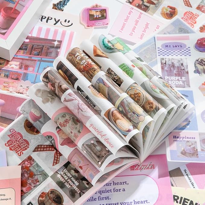 50 Sheets Washi Sticker Book, 30 Sheets Aesthetics Stickers & 20 Sheets Washi Paper for Journaling Scrapbooking Bullet Journals Planners Letter Card Making