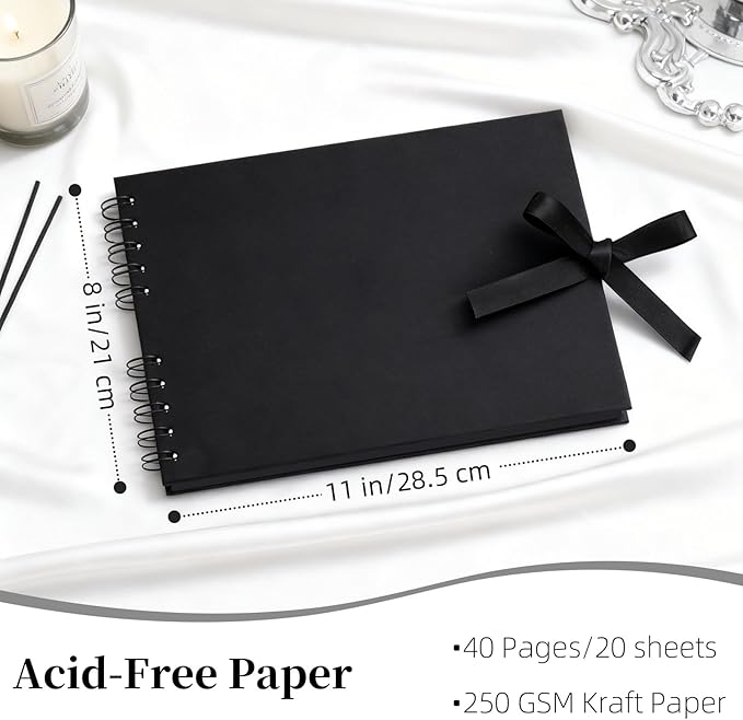 Vienrose Scrapbook Album 80 Pages, DIY Photo Album with Accessories, Black Kraft Paper Memory Book for Wedding, Birthday, Travel, Valentine, Mother’s Day, 11x8 Inches