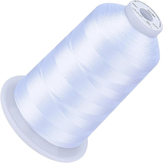 Simthread 5500Yds Embroidery Thread, 5000M High-Yardage 40WT 100% Polyester Thread – 170+ Vivid Colors, High-Speed Rated – Compatible with Brother, Singer, Janome & More - White 001