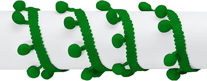 Homiest 10 Yards Pom Pom Trim for Sewing, 1 Inch Wide Emerald Green Ribbon Bundles Textured Fabric Fringe Ribbon, 13mm Ball Pompom Trim for DIY Crafts Curtain Clothes Pillow Home Decoration