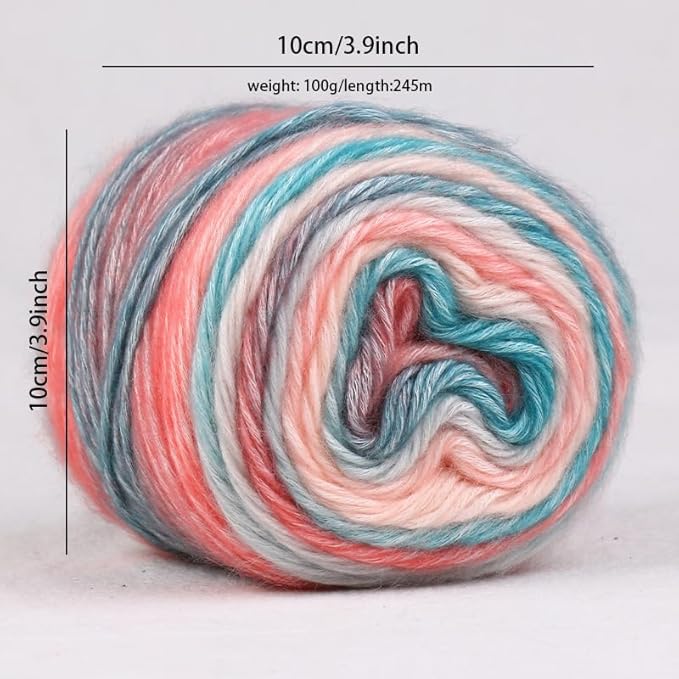 Crocheting Knitting-Gradient Cake Yarn, Soft Multicolor Medium-Fine Blended Yarn, Weight 100 Grams, Contains 60% Cotton 30% Acrylic 10% Wool. Suitable for Scarf, Gloves, Shawl, Blanket.(1156)