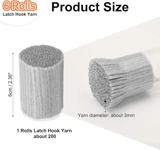 PATIKIL 6 Rolls Latch Hook Yarn, Latch Hook Kit Yarn Precut Hook Rugs Making Crochet Bundles for Latch Hook Rug Adults Beginners Tapestry DIY Craft, Light Gray