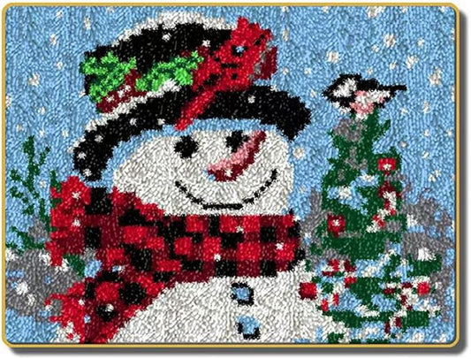 Howie's Latch Hook Kits for Adults, DIY Christmas Latch Hook Kit Rug Crochet Yarn, Color Preprinted Pattern Embroidery Decoration (Black Hat Snowman, 20.47 x 14.96 inch)