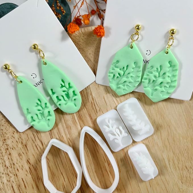 Xaekicr 5pcs Leaf Texture Polymer Clay Cutters – Clay Cutters for Earrings, Geometric Teardrop Shape Clay Tools, Clay Molds for Polymer Clay Jewelry DIY