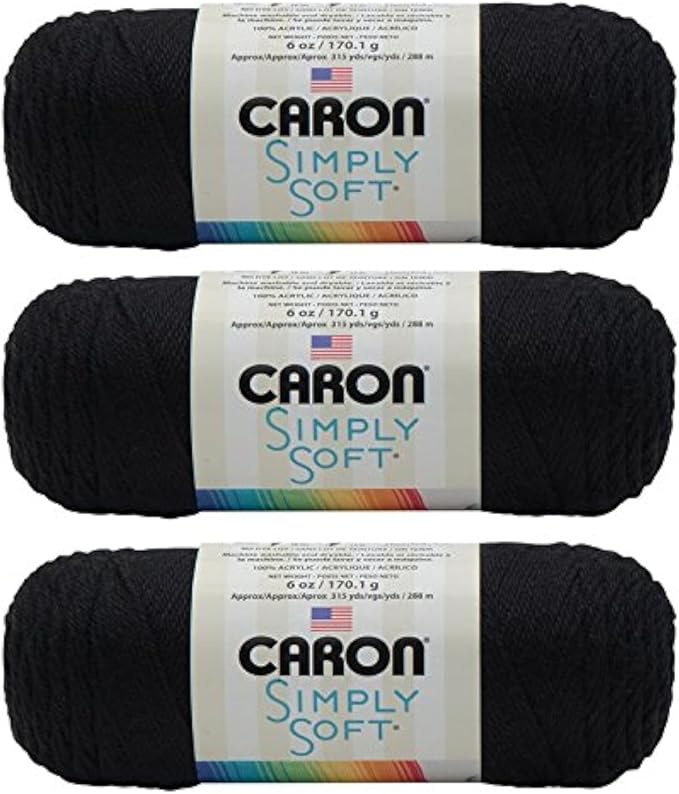 Caron Simply Soft Yarn, 3oz, Gauge 4 Medium Worsted, 100% Acrylic - Autumn Red - Machine Wash & Dry, Black, 3-Pack