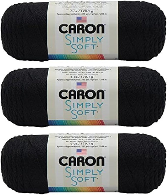 Caron Simply Soft Yarn, 3oz, Gauge 4 Medium Worsted, 100% Acrylic - Autumn Red - Machine Wash & Dry, Black, 3-Pack