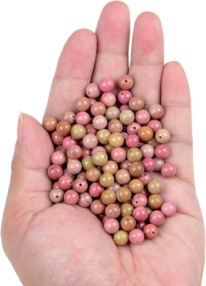 bymitel 210pcs natural crystal beads stone gemstone round energy healing loose beads with stretch cord for jewelry making bracelets anklets (rhodochrosite, 6mm 210pcs)