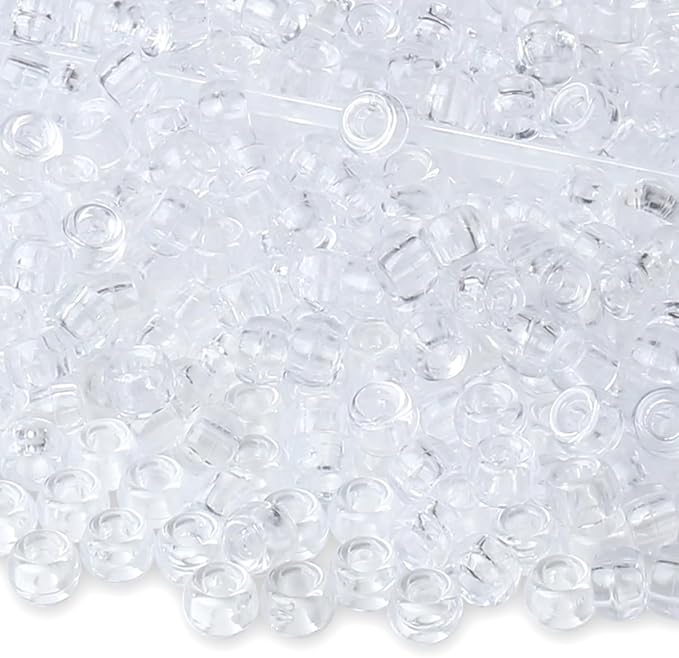 1000 Pc Boxed Clear Transparent Pony Beads, 9MM Plastic Craft Beads with Large Hole, Clear Hair Bead for Braids, Bracelet Bead for Jewelry Making