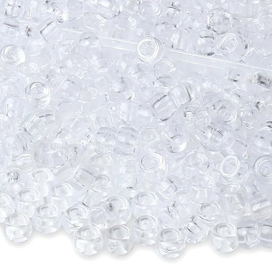 1000 Pc Boxed Clear Transparent Pony Beads, 9MM Plastic Craft Beads with Large Hole, Clear Hair Bead for Braids, Bracelet Bead for Jewelry Making