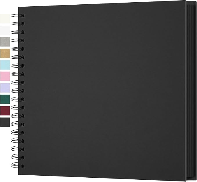 Yopih 10 x 10 Inch DIY Scrapbook Photo Album Hardcover Kraft Blank Page Acid-Free, 100 Pages (50 Sheets) Memory Book for Wedding Anniversaries Family Baby Memories Small Scrapbooking Projects, Black