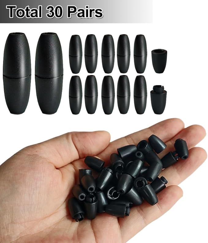Ewparts Breakaway Clasp with Lanyard String 30 Pairs Safety Break Away Clasps Bead Barrel Connectors with 50m Black Nylon String 2mm Nylon Cord for Bracelets,Necklace,Adults Jewellry Making Craft Kit
