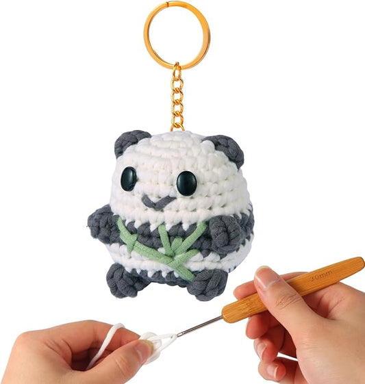 GougouStar Crochet Kit for Beginners, Animal Crochet Kits, Knitting Kit with Step-by-Step Video Tutorials and Crochet Accessories - Amigurumi Beginner Crochet Kit (Gray Panda)