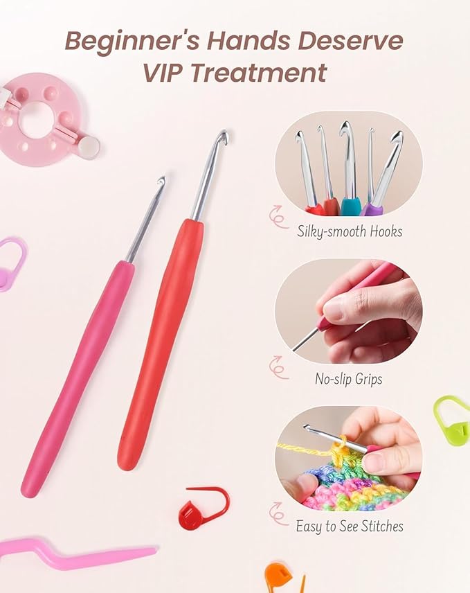 ARMINACO Crochet Kit for Beginners & Adults – 59pcs Complete Starter Set with Ergonomic Hooks (0.6-6.0mm), Yarn, Tools & Travel Bag – Craft Gift for Women, Teens & Seniors