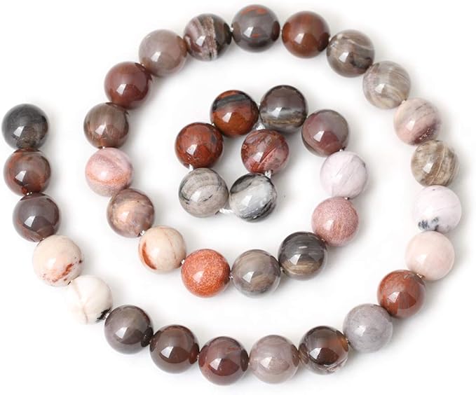 cheavian 35pcs 10mm natural silicified wood jade gemstone round loose beads for jewelry making diy findings 1 strand 15"