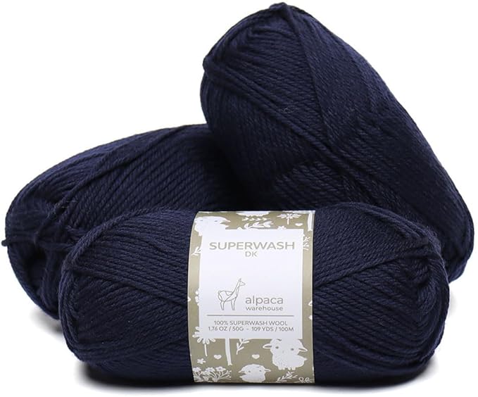100% Pure Wool Yarn Superwash Set of 3 Skeins (150 Grams) DK Weight - Sourced Directly from Peru - Heavenly Soft and Perfect for Knitting and Crocheting (Navy Blue)