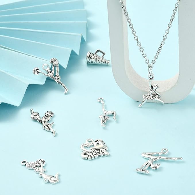 DanLingJewelry 80Pcs 8 Styles Cheerleader Charms Gymnastics Sport Girl Charms for Crafting Jewelry Findings Making