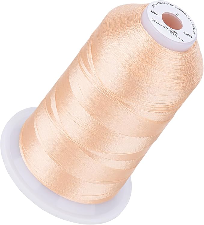 Simthread 5500Yds Embroidery Thread, 5000M High-Yardage 40WT 100% Polyester Thread – 170+ Vivid Colors, High-Speed Rated – Compatible with Brother, Singer, Janome & More - Light Peach S085