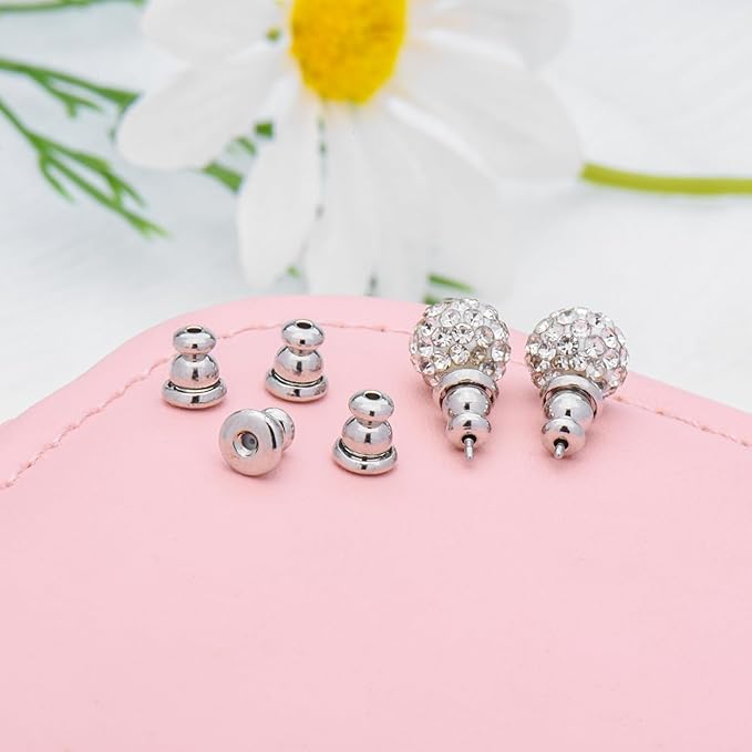earring backs replacements,bullet earring backs for studs/droopy ears, secure locking backings for sensitive ears, hypoallergenic&comfortable (white gold 6 pcs)