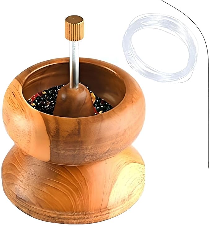 Shop LC Seed Bead Spinner for Bracelet Making Kit - Clay Beads Spinner with Big Eye Beading Needle and 3 Meter Long Thread Wooden Crafting Valentines Day Gifts for Womens - Teak Wood