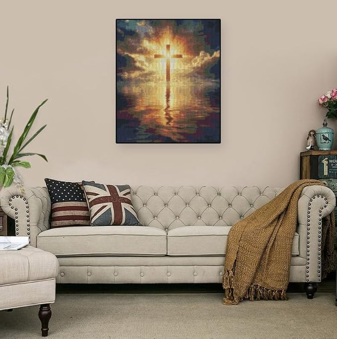 Jesus Stamped Cross Stitch Kits - Sea Needlepoint Counted Cross Stitch Kits for Beginners Adults Patterns Crossstitching Kits Dimensions Embroidery Kits Arts and Crafts (11CT Without Frame)
