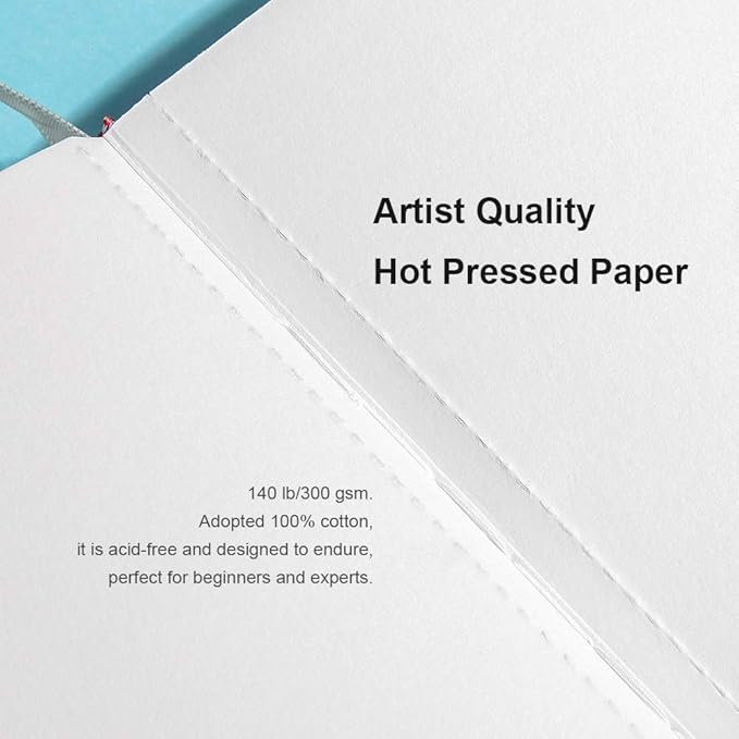 Paul Rubens Art Supplies Watercolor Paper, 100% Cotton Hot Press Watercolor Journal 3.8’’ x 5.2’’, 20 Sheets (140lb/300gsm), Acid-Free for Watercolors, Gouache, Acrylics