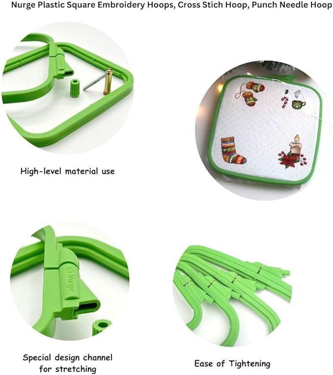 nurge green 4 pcs set plastic square embroidery hoop, cross stitch hoops, punch needle hoop (4 pcs)