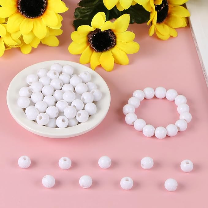 100pcs Golf Ball Beads with 5.5 Yard Elastic Rope,Acrylic Sports Beads DIY Spacer Bead for Necklace Bracelet Keychains Handmade Jewelry Making Accessories Craft Supplies,12mm (Golf)