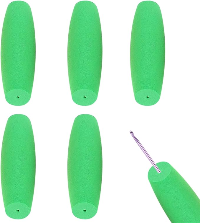 HEYLEAYAR Green Crochet Hooks Grips, 5Pcs Ergonomic Crochet Hook Handle, Foam Grip Handle Crochet Accessories Fits 2mm to 3mm Crochet Needles