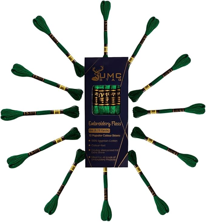 12 Pieces Emerald Green 923 Premium Embroidery Thread | 100% Egyptian Cotton Premium Skeins | Cross Stitch Embroidery Floss | Oeko TEX Certified Stranded Cotton (Emerald Green)