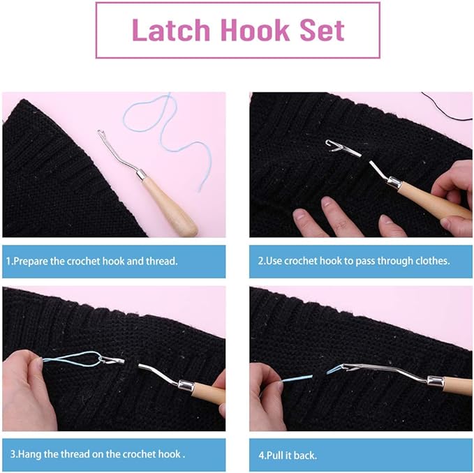 Latch Hook Set for Adults, Latch Hook Kit, Latch Hook Tool, Latch Hook Crochet Needle, Dreadlock Crochet Hook with Latch, Latch Hook Crochet Needle, Bent Latch Hook for Carpet Making