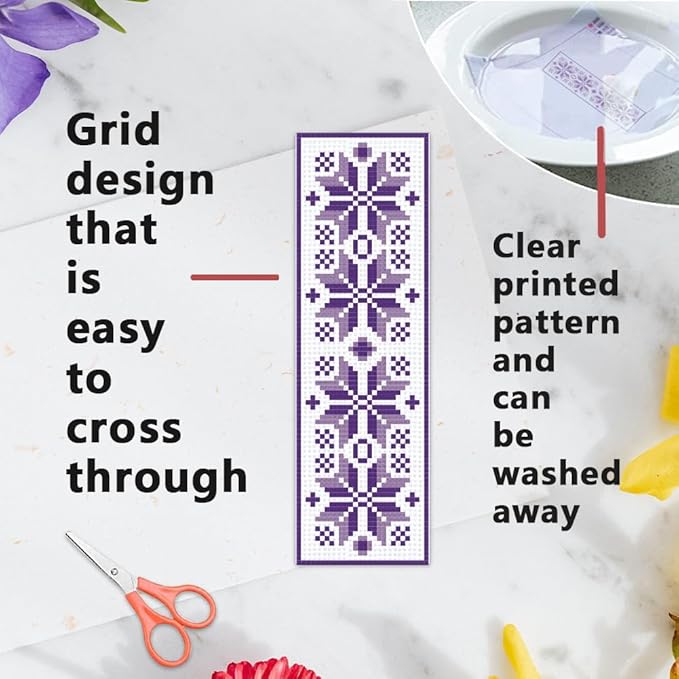 INFUNLY 6PCS Flower Cross Stitch Bookmark Kit for Beginners 8.66"×3.15" Boho Plaid Flowers Embroidery Bookmark Kits Geometric Pattern Cross Stitch Kit with Instruction for Book Lovers Reader Writers