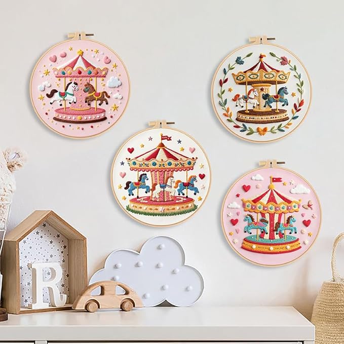 Haootadiy Beginner Embroidery Kit for Adults, Easy Cross Stitch Kit for Beginners and Adults, Full Embroidery Hoop Kit with Needles and Thread Included (Pattern 14)