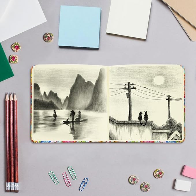 Mifuner 4.8x4.8in 80gsm Mini Notebooks Art Blank Pages Sketchbooks Travel Journal Pocket Hardcover Paint Writing Notebook Blank Diary Memo Planner Sketchbook Fabric Cover.Hummingbird