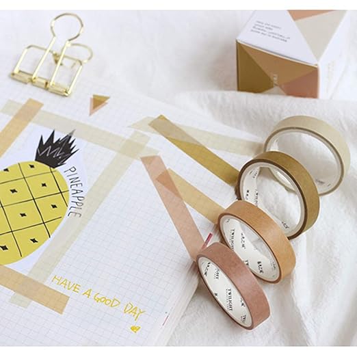 YUBBAEX Natural Color Washi Tape Set 4 Rolls Decorative Tapes for Arts, DIY Crafts, Journals, Planners, Scrapbooking, Wrapping -Neutral Color- (3-Yellow)