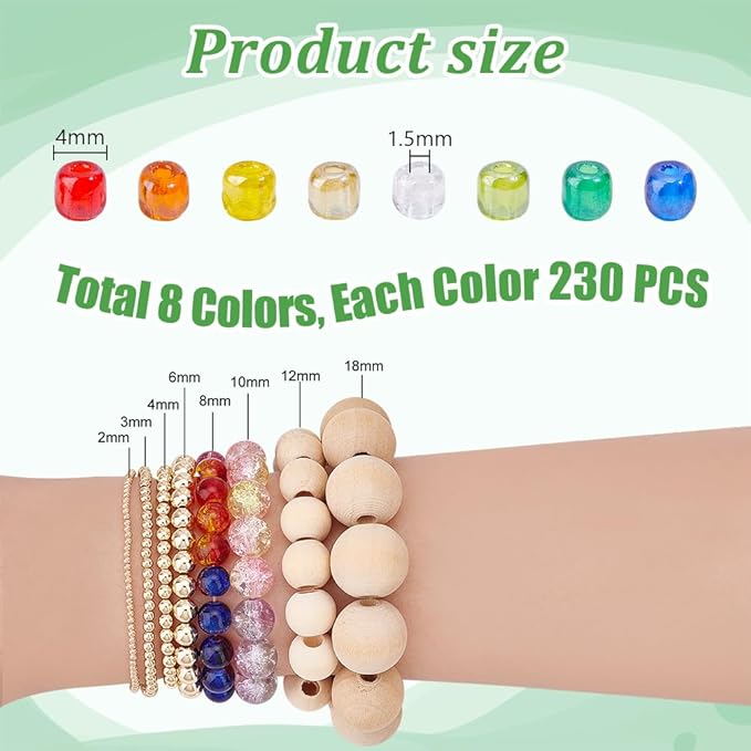 PH PandaHall About 1900 Pcs 6/0 Multicolor Beading Glass Seed Beads 8 Colors Round Pony Bead Mini Spacer Czech Beads Diameter 4mm for Jewelry Making