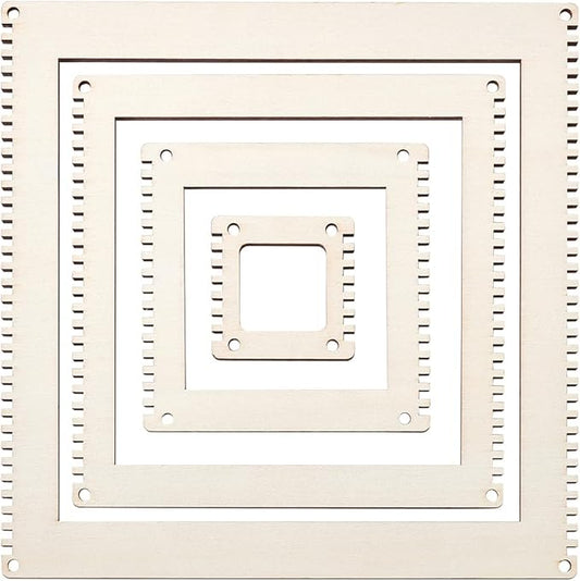 BENECREAT 4 Sizes Wooden Weaving Loom Kit, 2/4/5.9/7.8 inch Square DIY Weaving Loom DIY Weaving Art Tapestry Loom for Hanging Decor Woven Tapestry Knitted Crafts Making, 4.5mm Thick