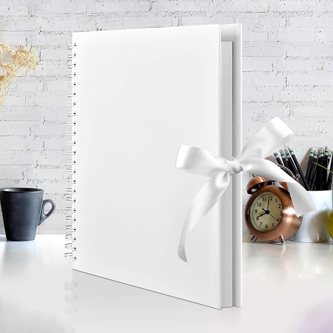 GOTIDEAL 12 x 12 Inch Scrapbook Album with 10 Metallic Markers,80 Pages Craft Paper Photo Album for Wedding and Anniversary, Family DIY Photo Album with Scrapbooking Stickers Corners(White)