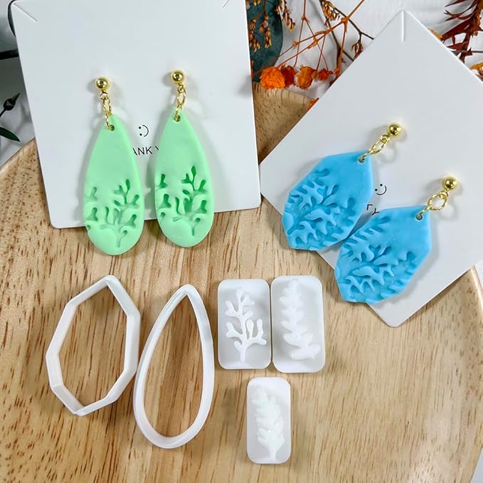 Xaekicr 5pcs Leaf Texture Polymer Clay Cutters – Clay Cutters for Earrings, Geometric Teardrop Shape Clay Tools, Clay Molds for Polymer Clay Jewelry DIY