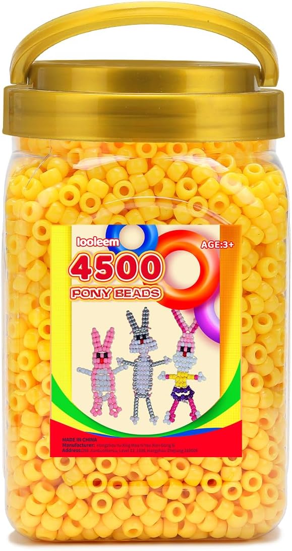 iooleem pony beads(4500pcs yellow pony beads), beads for bracelets making, crafts, beading supplies, friendship bracelets making.