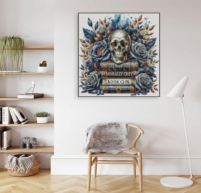 skull stamped cross stitch kits skull and book cross stitch patterns,dimensions cross stitch kits embroidery kit arts and crafts for beginners 13.7x13.7 inch