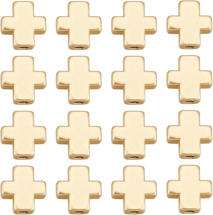 SUNNYCLUE 1 Box 50Pcs Cross Beads Real 18K Gold Plated Crosses Bulk Mini Small Golden Cross Bead Tiny Beaded Charm Easter Crucifix Loose Spacers for Jewelry Making Beading Kit DIY Craft