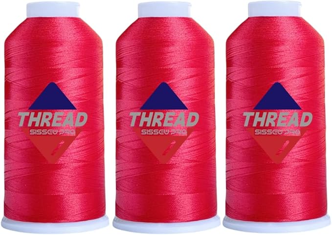Sissewpro 40WT Machine Embroidery Thread 3 Big Spool (5,000M Each 15,000M Total) – 3 x Red Polyester Embroidery Machine Thread 120D/2 for Commercial & Home Embroidery Machines