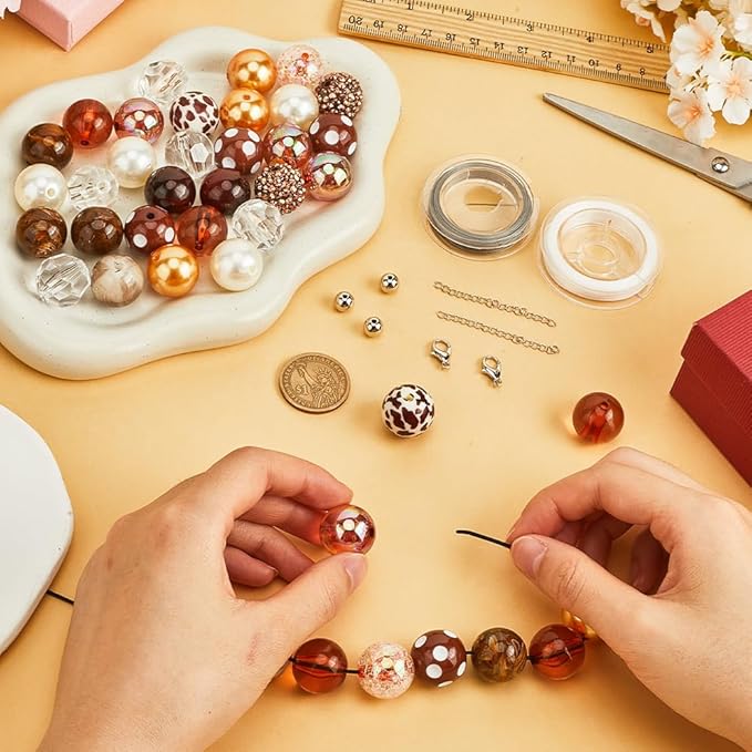 SUNNYCLUE 106Pcs Chunky Beads Bulk Bubblegum Bead 20mm Focal Bubble Gum Rhinestone Acrylic Round Brown Loose Spacers for Jewelry Making Bracelet Necklace Pen Craft Supplies Adults