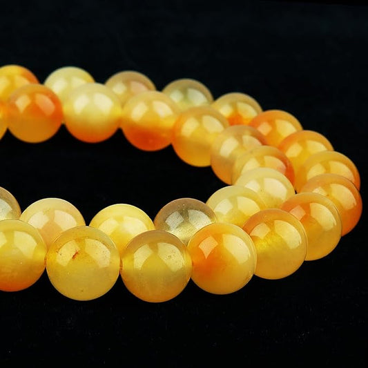 Jade Stone Beads for Jewelry Making - 10mm Gemstone Round Beads for Bracelets(35-37pcs, Yellow Cloudy Jade)
