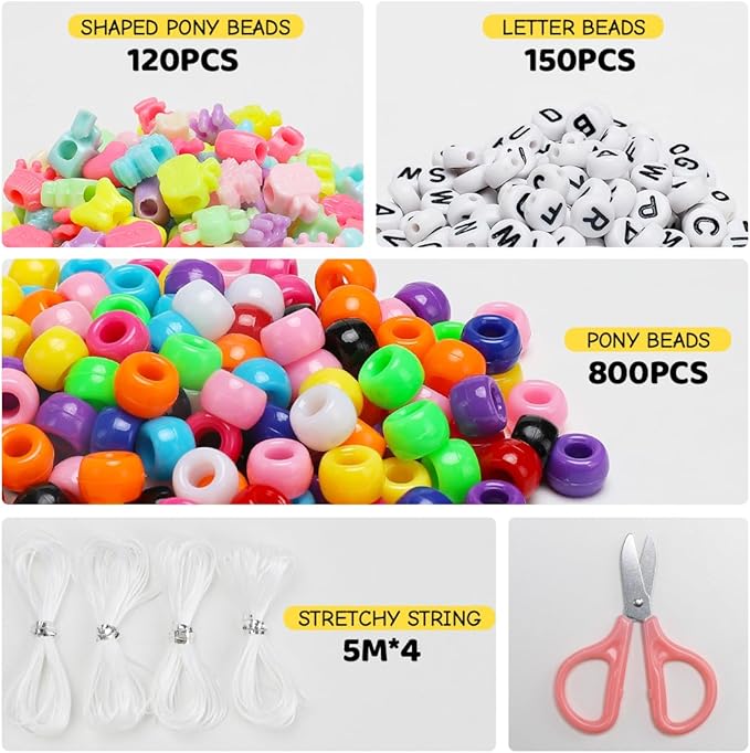 iooleem multi-colored bulk pony beads - 1000pcs kit for friendship bracelets & jewelry making, easy storage