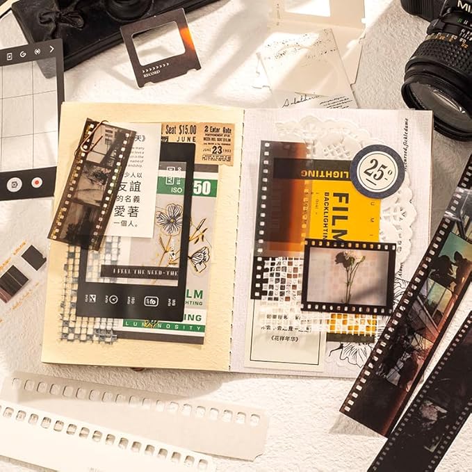 Diuhofart 94Pcs Scrapbooking Supplies Kit, Old Film Strips Photo Frames for Junk Journal Supplies, Scrap Booking Cutouts Papers Scrapbook Materials, Quote Stickers for Journaling, Collage